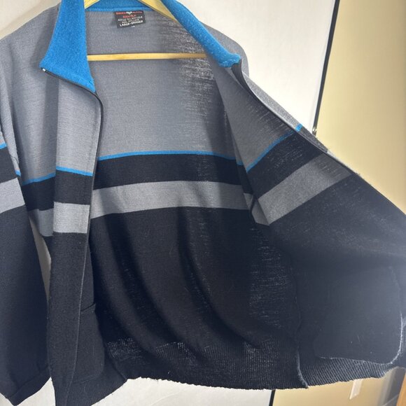 Vintage White Ram Men L Ramtuk Full Zip Wool Blend Sweater Jacket Gray Blue Ski - Picture 5 of 6